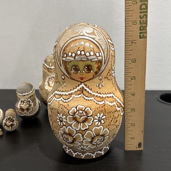 Vintage Russian Matryoshka Nesting Dolls Set Of 10 Wooden Hand Signed Burnt - Picture 8 of 12